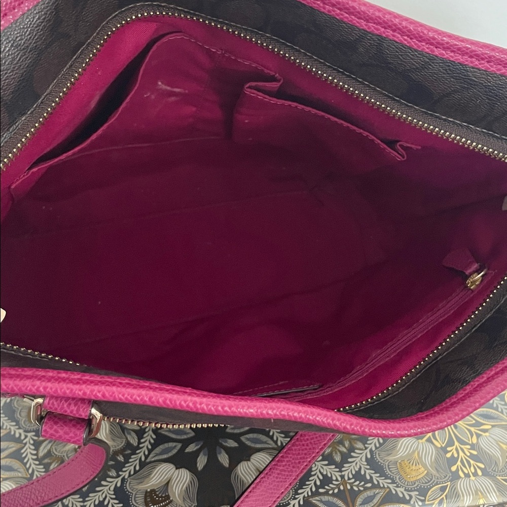 Coach City Tote Bag in Signature Coated Canvas with magenta leather accents - Picture 11 of 16